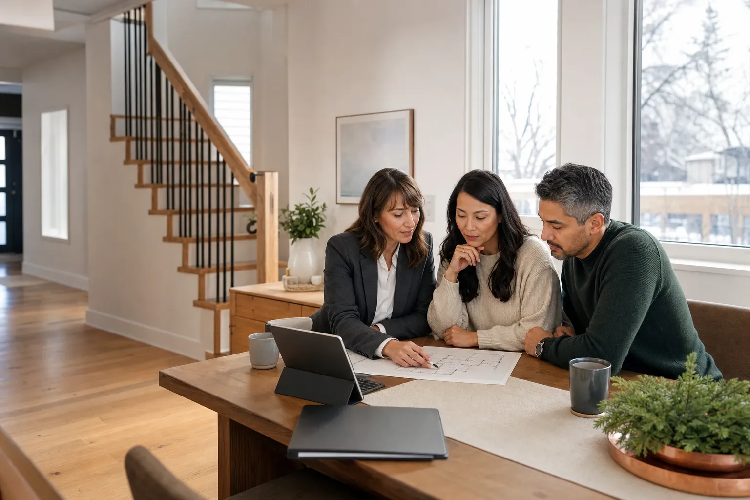 Property manager reviewing a rental home plan with Ottawa property owners